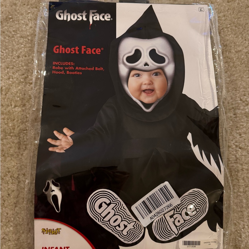 Ghost Face Spirit Halloween Infant Costume - Black and White 18-24 months